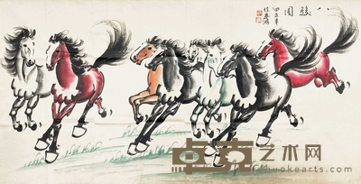 徐悲鸿 八骏图 镜片 70×135cm