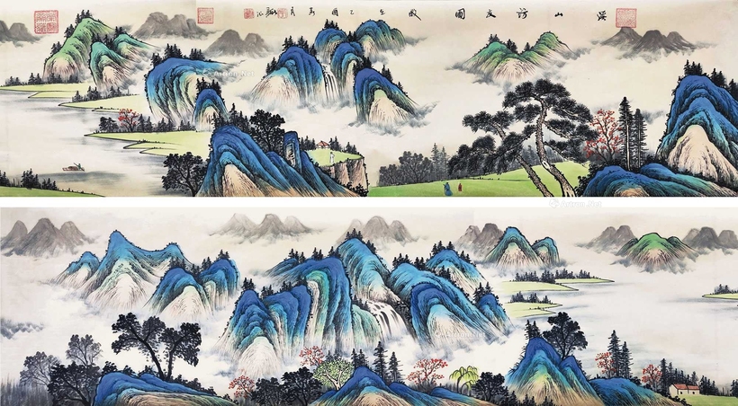 李新社 溪山访友图 镜片