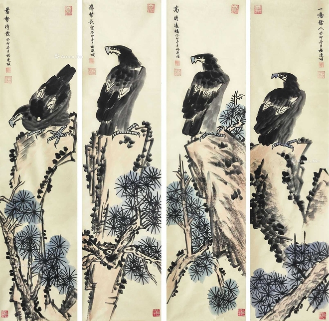 杨连顺 雄鹰四条屏 镜片