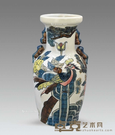 粉彩花鸟赏瓶 高32cm;口径12cm