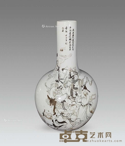 精工刻胎八仙天球瓶 高43cm