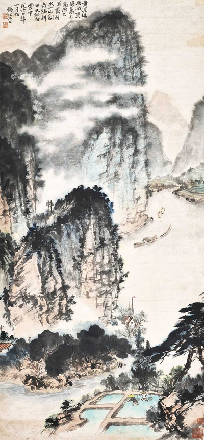 钱松嵒 山水人物 立轴