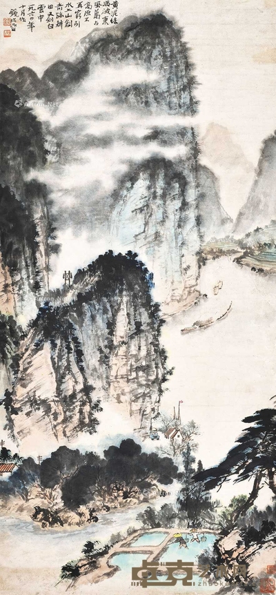 钱松嵒 山水人物 立轴 109.3×51cm