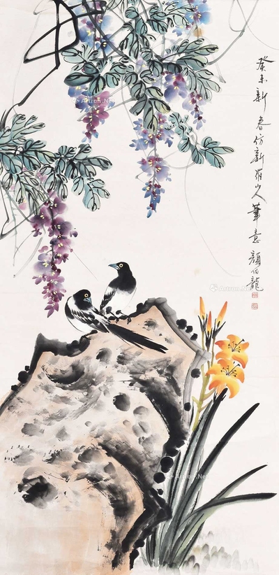 颜伯龙 花鸟 立轴