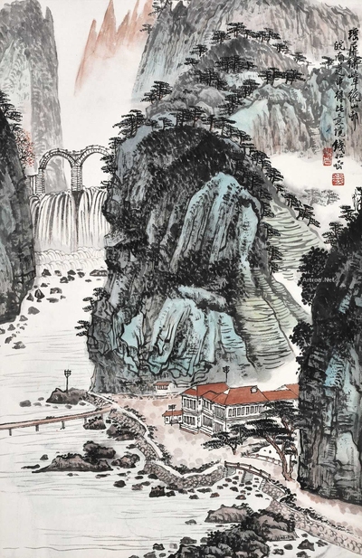 钱松嵒 瑶屏繍嶂绕山邨 立轴