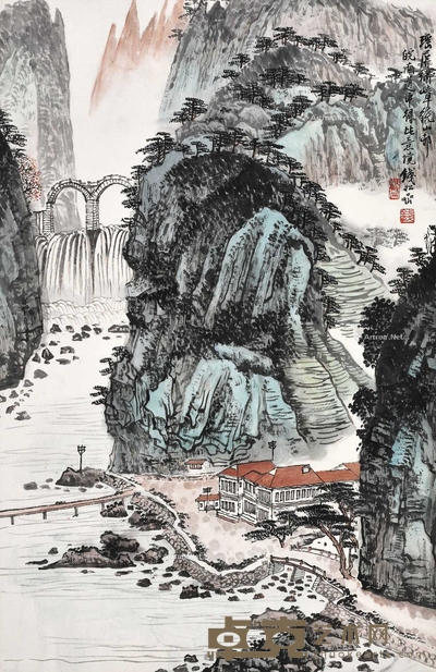 钱松嵒 瑶屏繍嶂绕山邨 立轴 69×45cm