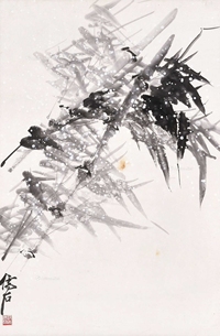 儒石 墨竹 立轴