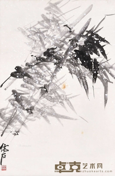 儒石 墨竹 立轴 68×45cm