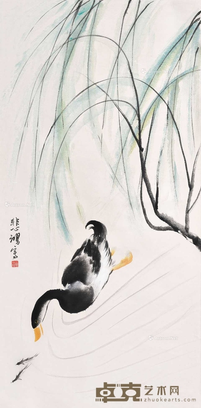 徐悲鸿 鸭趣 立轴 137×68cm