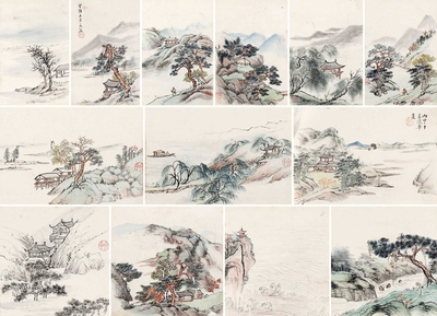 文宜 清代 山水册页 册页 （二十二开）