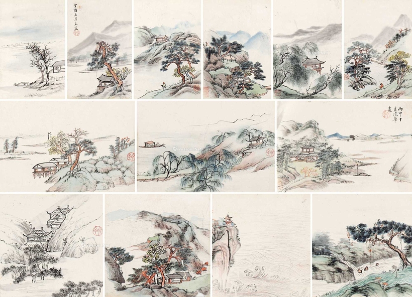 文宜 清代 山水册页 册页 （二十二开）