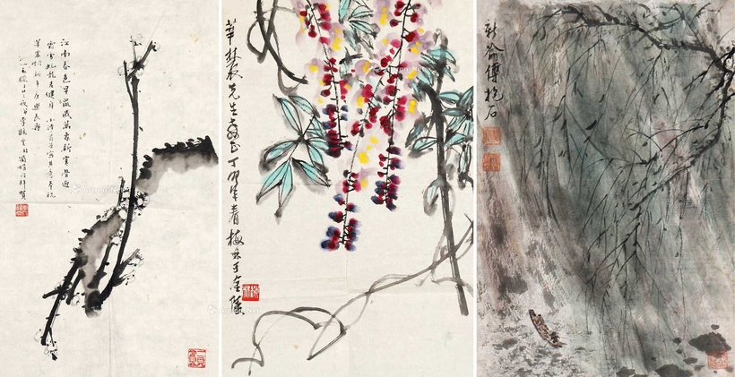 李鹤云 赵梅林 傅抱石 现代 书画（许莘农旧藏） （三件） 镜片