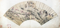 清 无款花鸟扇面 镜框