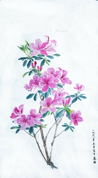 郁慕娟 近代 花卉写生 镜框
