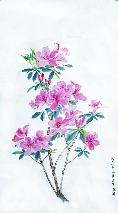 郁慕娟 近代 花卉写生 镜框