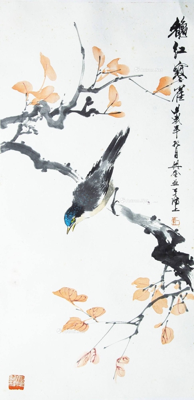 高兴奎 现代 鹤红寒雀 镜框