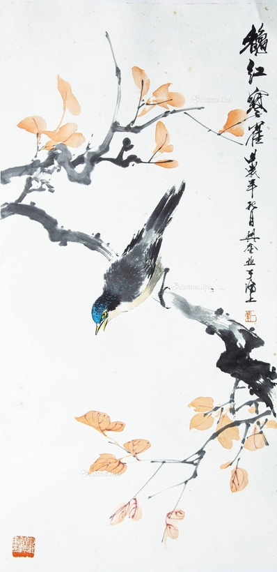 高兴奎 现代 鹤红寒雀 镜框