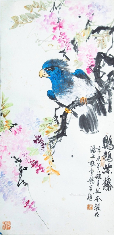 高兴奎 现代 鹦鹉紫藤 镜框