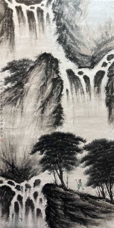 傅抱石 款  山水
