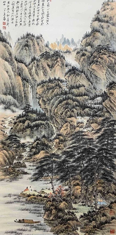 张大千 款  山水 中堂