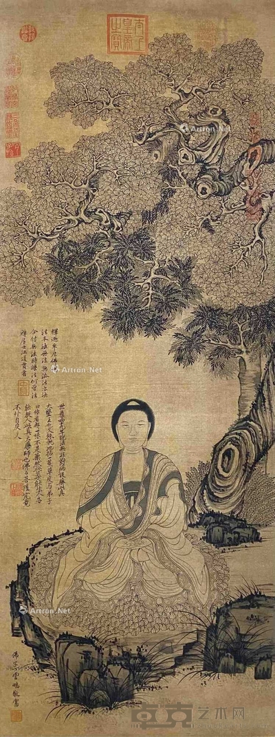 丁云鹏 款  说法图 立轴 画心尺寸117×44cm