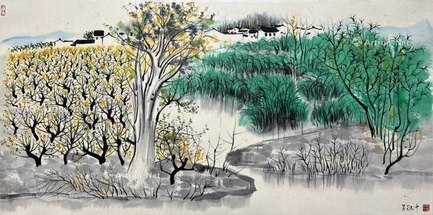 吴冠中 款  风景 镜片