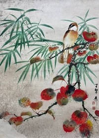 谢稚柳 款 红叶翠竹登高枝