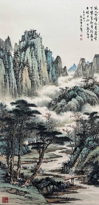 黄君璧 款 溪山行旅图 立轴