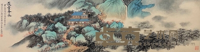 吴湖帆 款 青绿山水 镜片 画芯尺寸：32×123cm