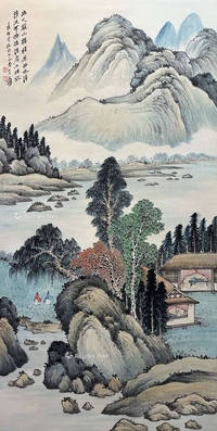 张大千 款 山居图 画轴