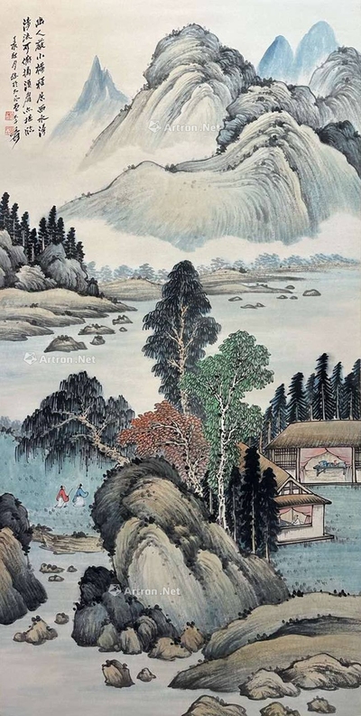 张大千 款 山居图 画轴