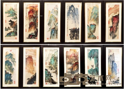刘鸿骏 山水十二条屏 带框 136×35cm×12