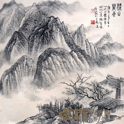 张仃 款 梁山楚舍 立轴 69×68cm