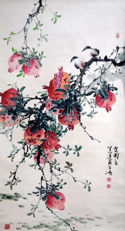 王雪涛 款 榴香雀语 立轴