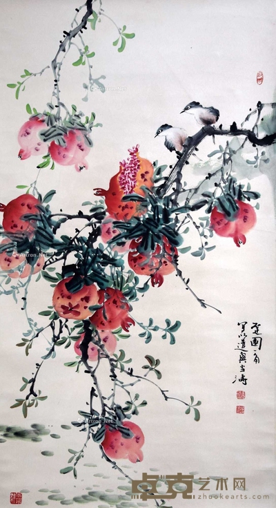 王雪涛 款 榴香雀语 立轴 97×52cm
