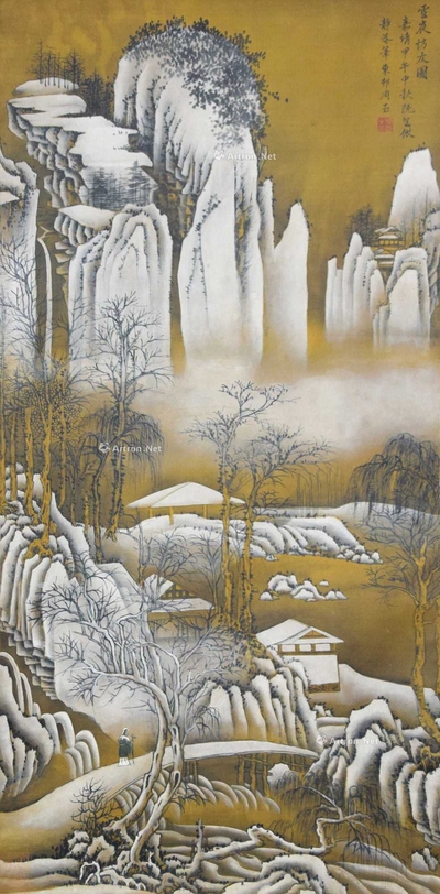 周臣 款 雪夜访友图 立轴
