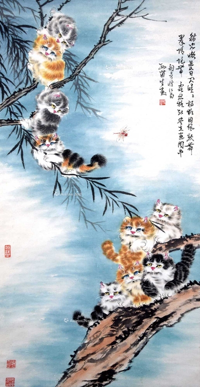 孙菊生 款 猫趣图 立轴