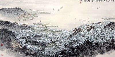宋文治 款 江岭花韵 镜片