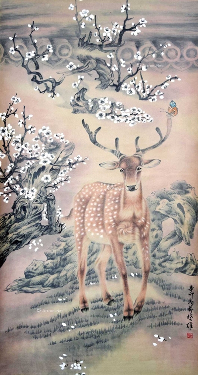 方楚雄 款 梅花鹿 立轴