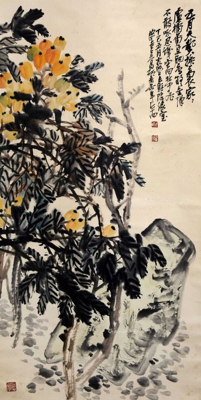 吴昌硕 款 琵琶硕果 立轴