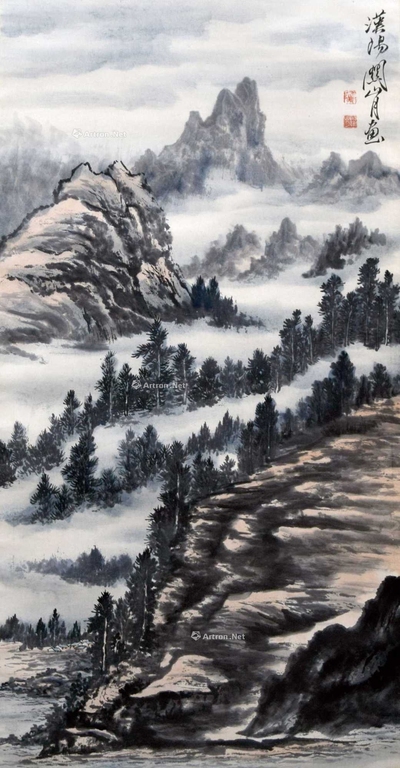 关山月 款 云峰雾岭 立轴