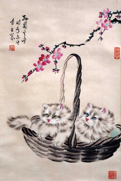 孙菊生 款 竹篮猫趣 立轴