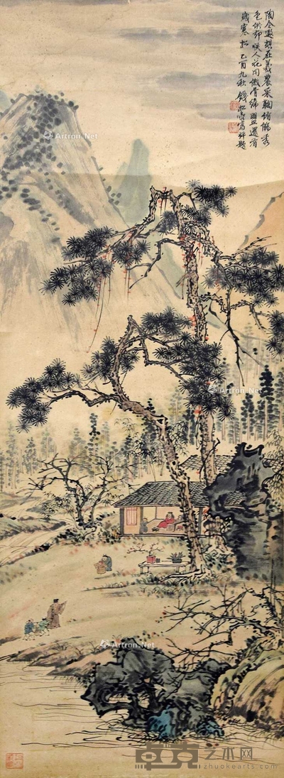 钱松嵒 款 松荫山居图 立轴 125×43cm