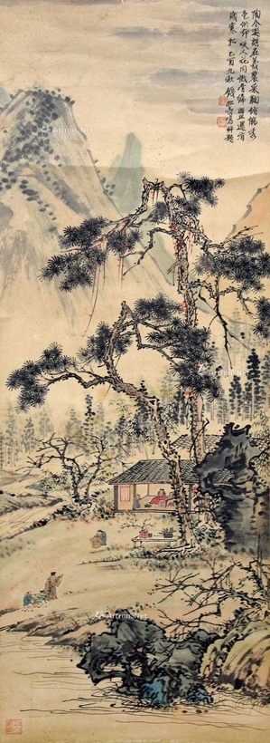 钱松嵒 款 松荫山居图 立轴