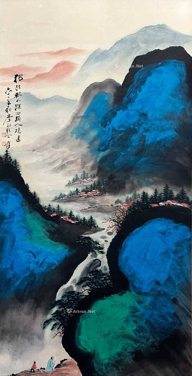 张大千 款 秋山深 人境远 立轴
