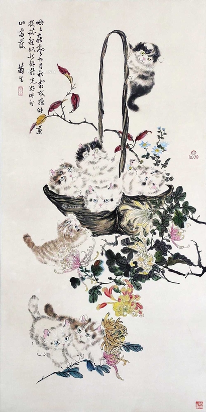 孙菊生 款 猫趣图 镜片