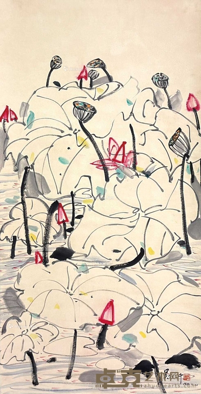 吴冠中 款 荷韵图 立轴 137×68cm