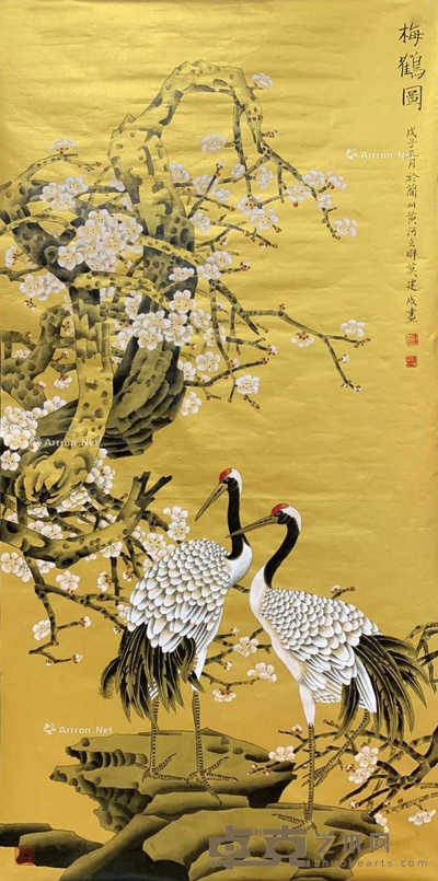 莫建成 款 松鹤图 镜心 136×68cm