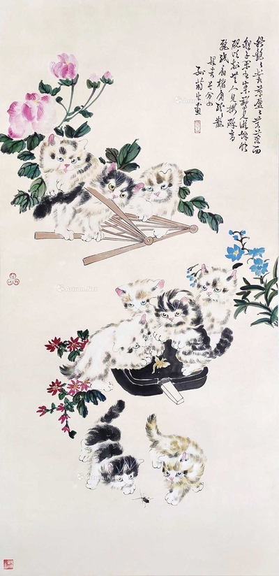 孙菊生 款 猫趣图 镜片