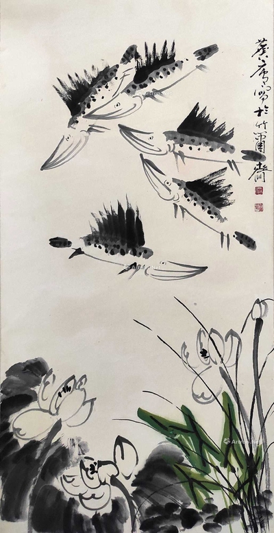 许麟庐 款 荷花 镜片